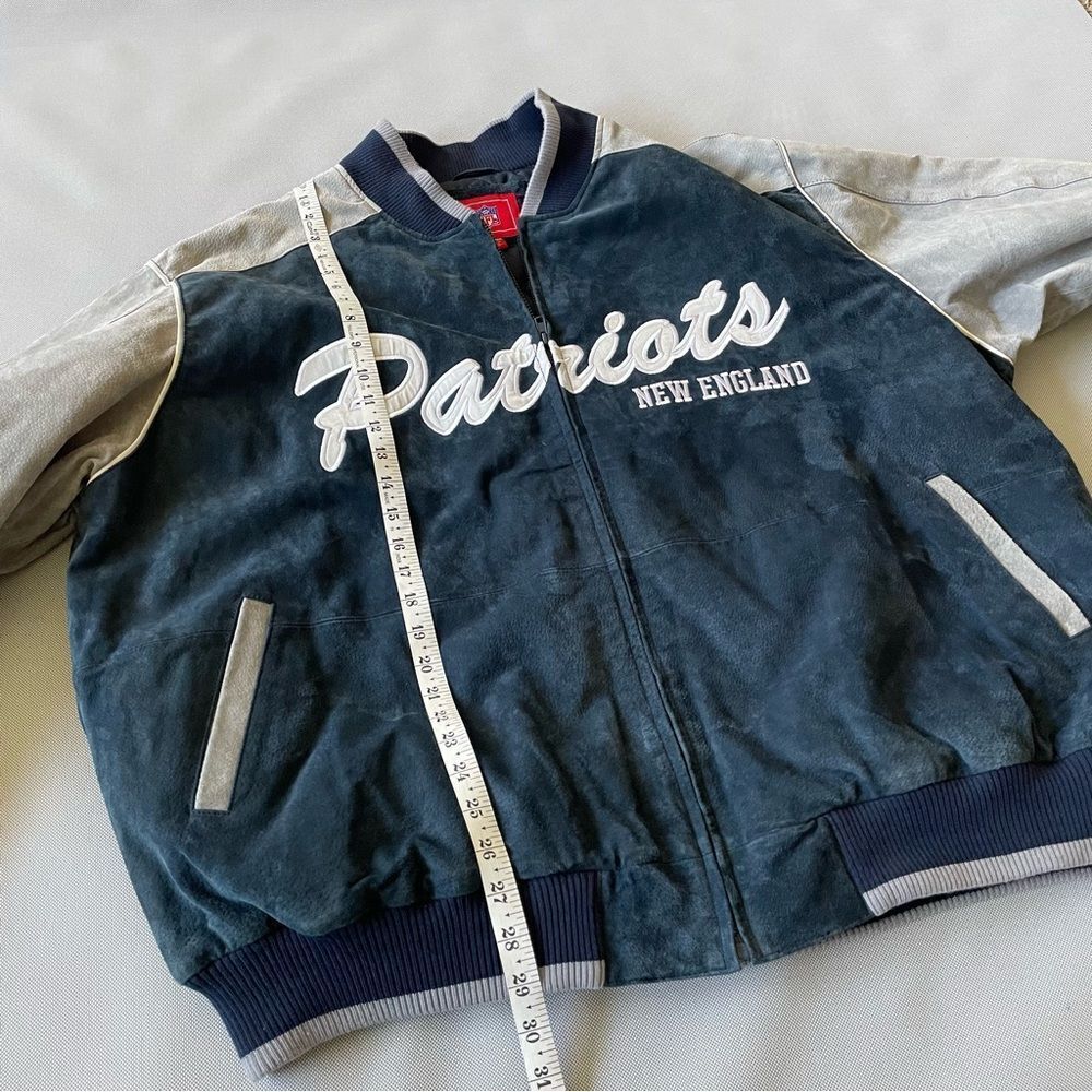 NFL Patriots Football Vintage Genuine Suede Leather Bomber Jacket EUC Men’s XXL - Picture 2 of 15